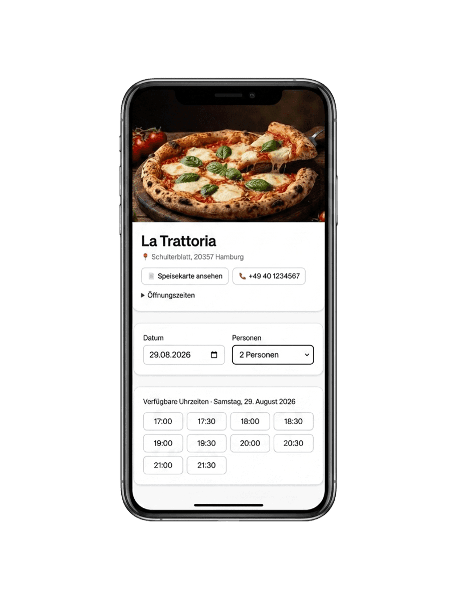 Buchungsseite auf dem Smartphone