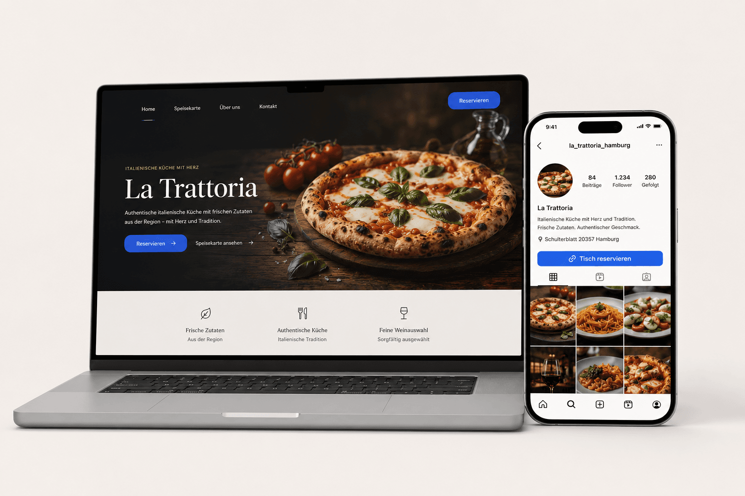 Die Buchungsseite auf der eigenen Restaurant-Website und im Instagram-Profil